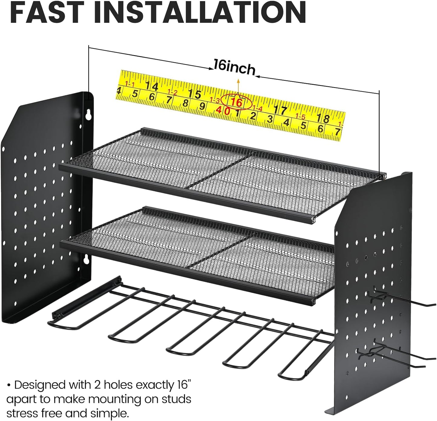 TRZZ Power Tool Organizer Wall Mount, 3-Layer Drill Holder with 2 Side Pegboards, Cordless Drill Rack with 4 Hooks, Efficient Storage for Workshop, Garage, and Tool Room (Black)