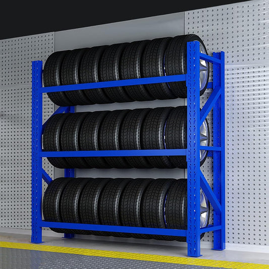 Adjustable Height Tire Storage Rack for Garage, Maximum Load 1100 lbs, Blue, 3 Tiers(59x19.6x78.7in)
