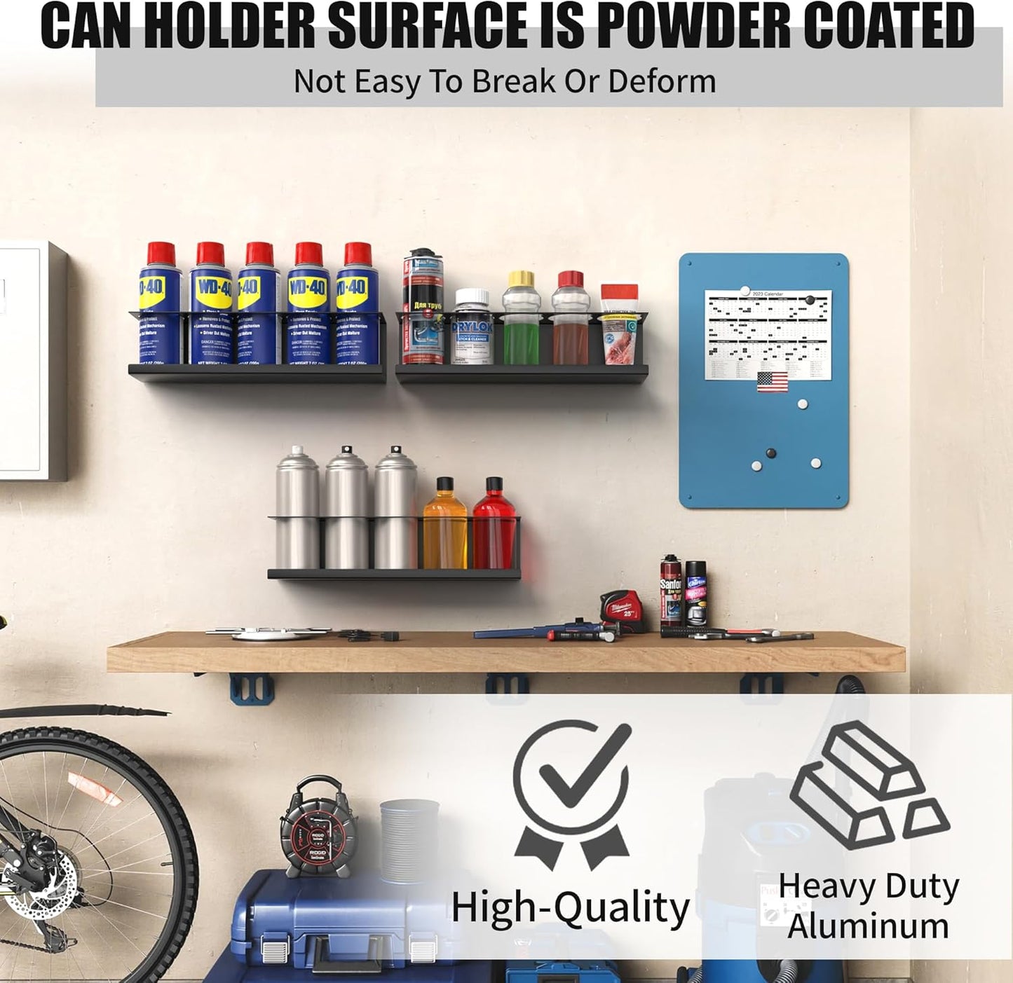 6 Pack Spray Bottle Holder Wall-Mounted, Aerosol Spray Can Holder Storage Rack, Heavy-Duty Paint Bottle Organizer with 30 Holes, Steel Black Spray Rack for Garage, Shop, Home or Tool Trailer