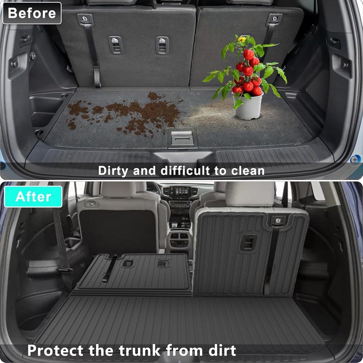 Floor Mats Compatible with Honda Pilot 8 Seats 2016-2022 (No Elite Models) - TTX LIGHTING All Weather Cargo Liner with Back Seat Cover TPE Trunk Mat & Backrest Mat & Floor Liners Pilot Accessories