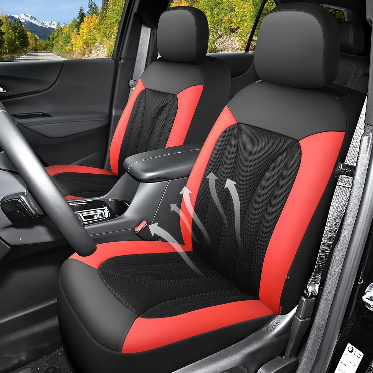 GIANT PANDA Fit Chevy Equinox Trax Malibu Blazer Trailblazer Traverse Tahoe Front Car Seat Cover, 3D Air Mesh Breathable Seat Protector, Red（2-Pack