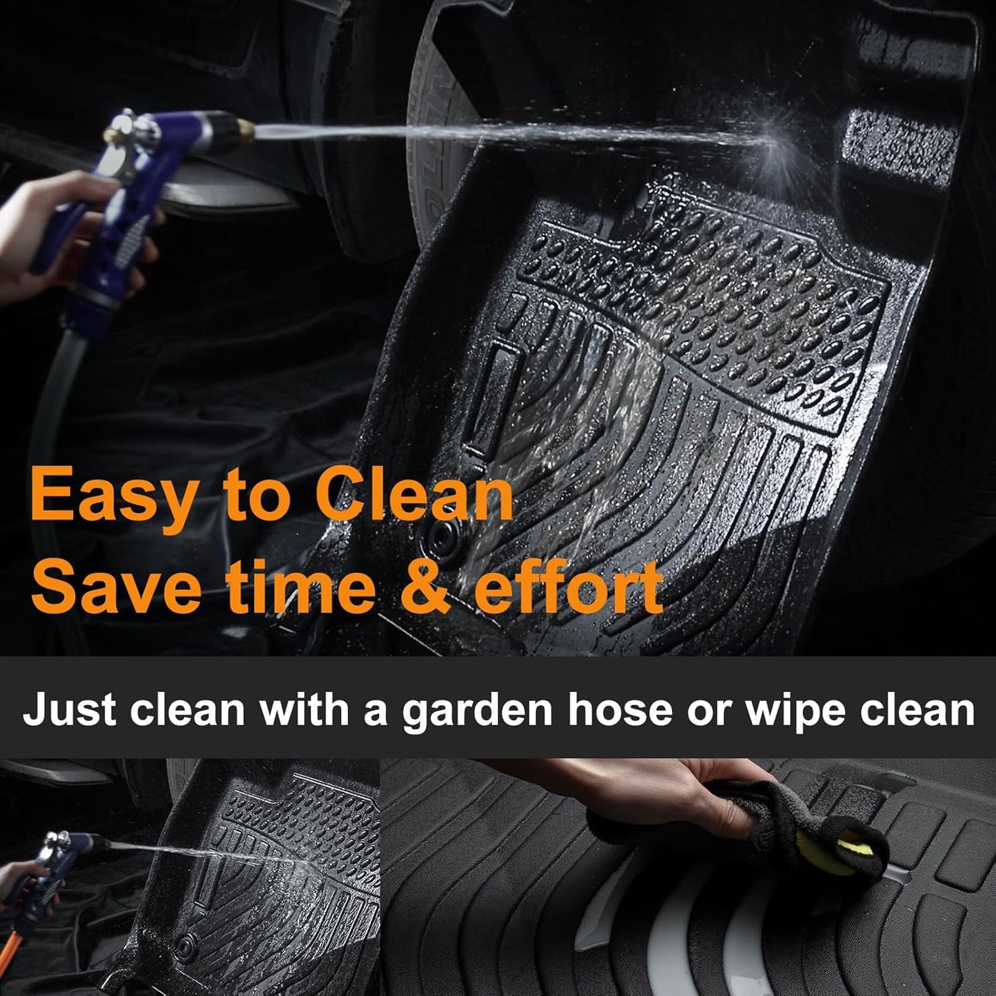 Binmotor-All Weather Car Floor Mats Cargo Liner Set for Chevy Camaro 2016-2024, 2 Rows Floor Mats for Chevy Camaro,Waterproof TPE Rubber Liners for Camaro Trunk Liner Accessories-Black