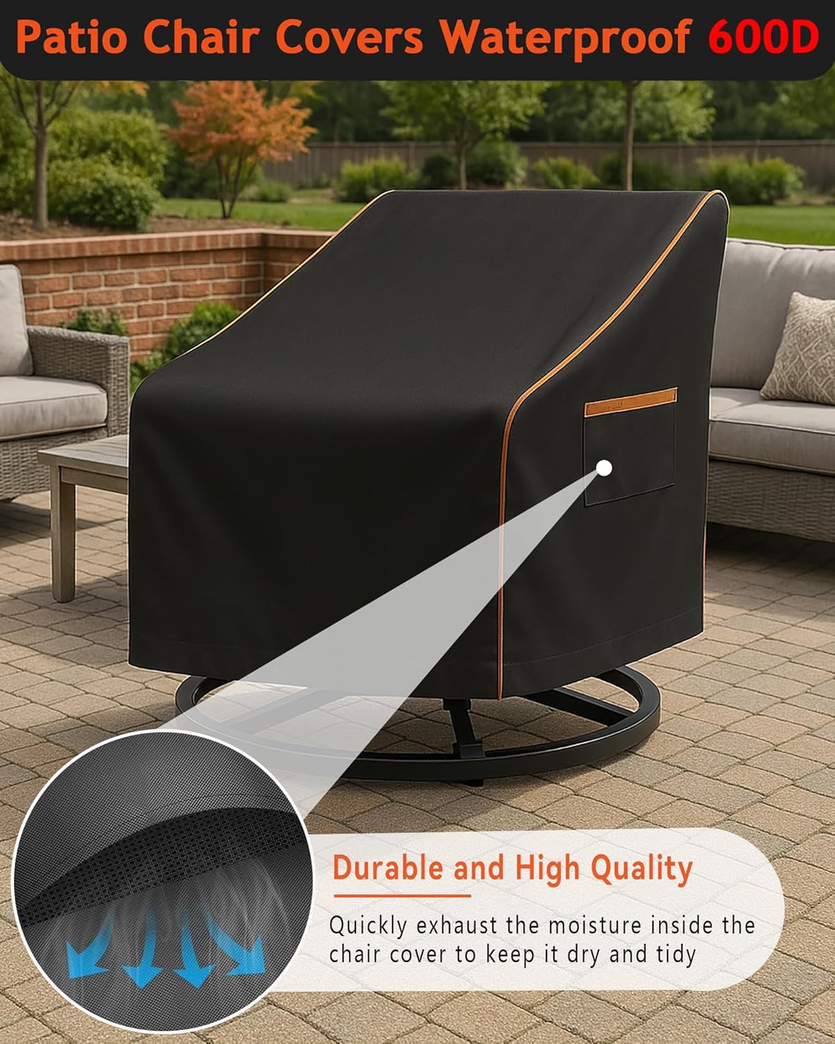 Outdoor Waterproof Patio Chair Covers, Heavy Duty Oxford Coating Weather Resistant Patio Furniture Covers 600D 27.5W x 35.5D x 36H inches 2-Pack, Black