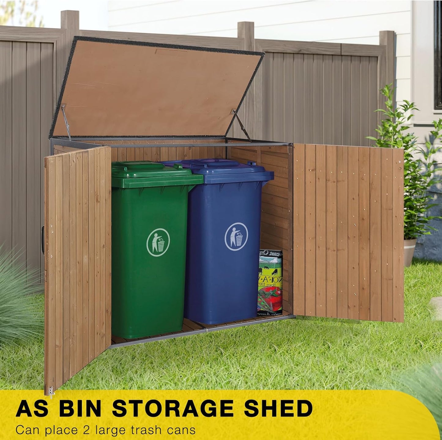 Aivituvin Outdoor Storage Shed Upgraded with Strong Metal Frame Horizontal Storage Cabinet for Trash Cans and Yard Tools 4.2 ft. x 2.3 ft.
