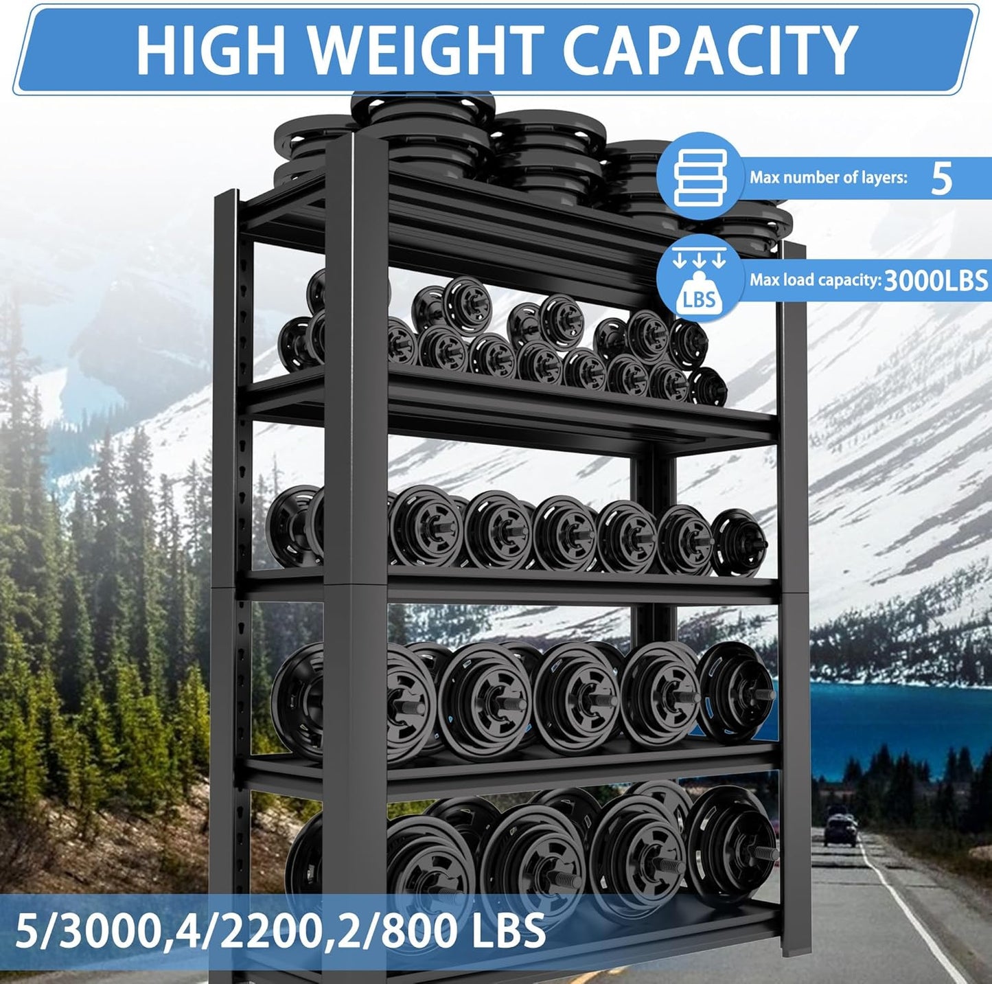 5-Tier Heavy Duty Garage Shelving Unit, 3000 LBS Capacity Metal Storage Rack 72" H x 48" W x 20" D, Adjustable Steel Shelves for Garage, Warehouse, Basement, Pantry, Workshop.4 Pack