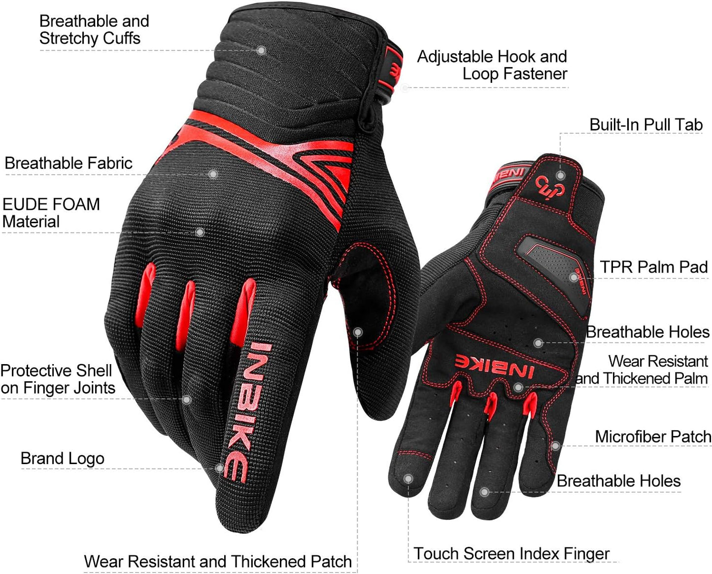INBIKE Breathable Mesh Motorcycle Gloves Touchscreen with TPR Palm Pad Hard Knuckles
