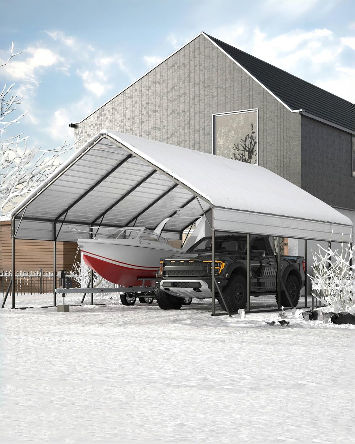 20'x25'x13' Metal Carport for 2 Cars, Extra Tall Car Port, Reinforced Frame and Roof for All-Weather, for Bass Boats, Full-Sized Pickup Trucks, and Tractors, N.W. 980 Lbs