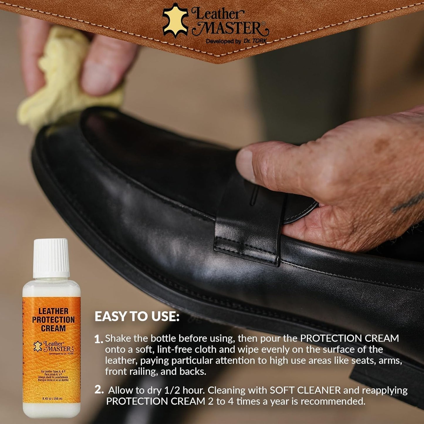 LEATHER MASTER 250ML Leather Protection Cream - Leather Cleaner and Conditioner for Couch Clothes Purses Shoes Boots Car Leather Water Based Formula