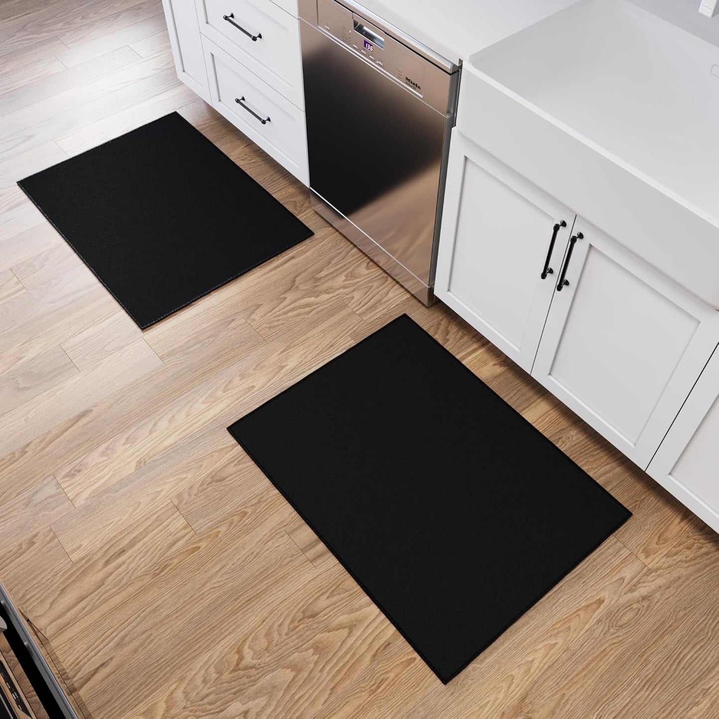 Ottomanson Rugs for Entryway 2'3" x 3' - 2 Pack Non Slip Solid Small Area Rugs Durable Front Door Mat Rug Stain Resistant Entrance Rugs for Bathroom Kitchen Bedroom & Living Room, Black