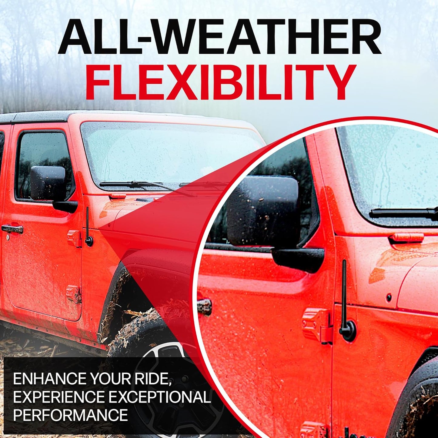 AntennaMastsRus Short Rubber Antenna for Jeep Wrangler JK/JL Gladiator (2007-2024), USA Stainless Steel Threading, The Original 6 3/4" Truck Accessory, Car Wash Proof, Internal Copper Coil