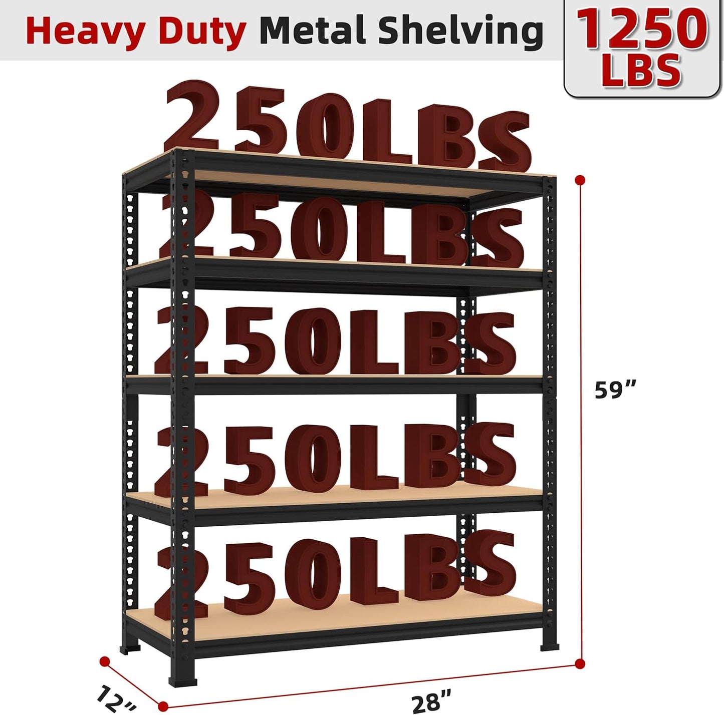 5-Shelf Heavy Duty Shelving - Adjustable Garage Storage Shelves, Metal Utility Storage Racks for Warehouse Pantry Basement Kitchen, Garage Organizers Shef Unit, Black, Packs of 3