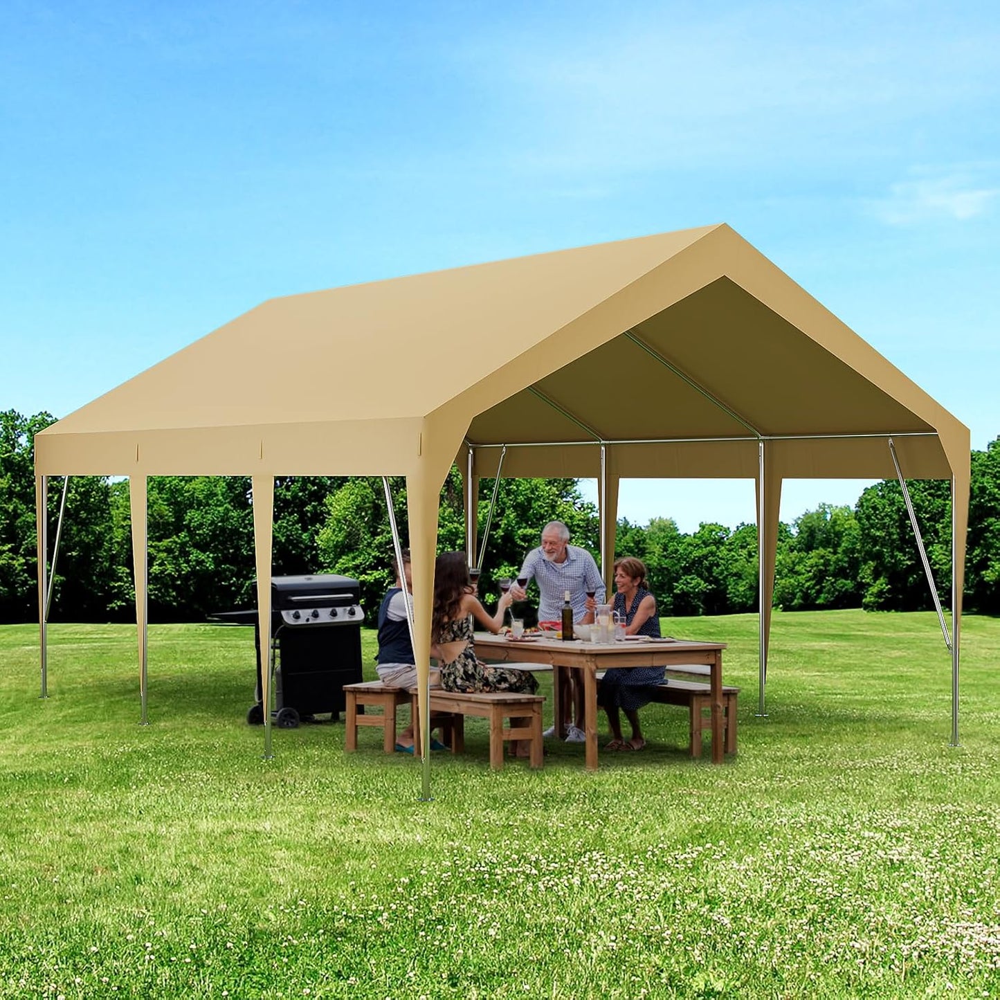 10x20ft Heavy Duty Carport Outdoor Car Canopy UV Resistant Waterproof Party Tent All-Season Portable Garage Gazebo Shelter for Car, Storage Shed (Earthy Yellow)