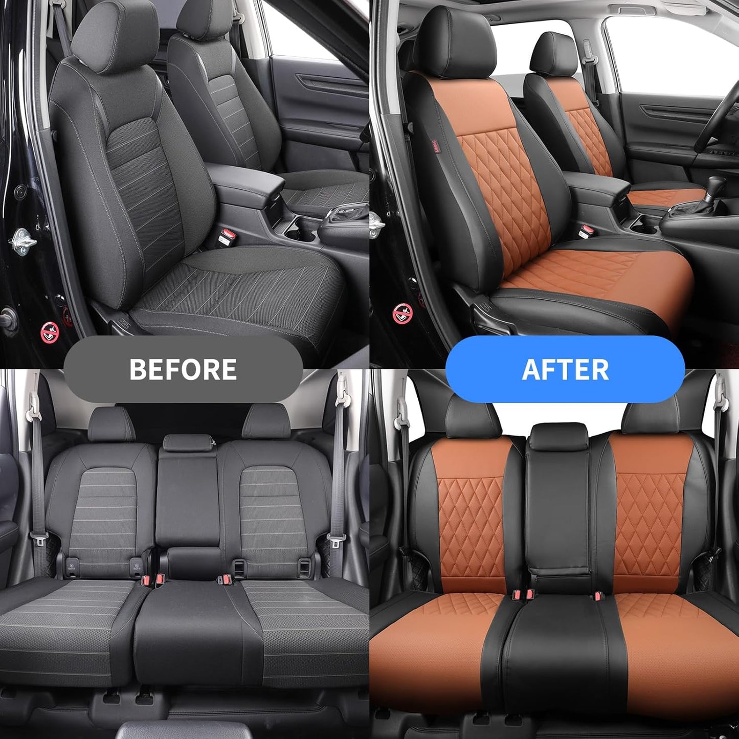 coverdream CRV Leather Seat Covers Custom Fit for 2023-2026 Honda CRV LX,EX,EX-L,Sports Series,Hybrid,Full Coverage,Airbag Compatible,Car Seat Protector(Full Set,Black&Brown)