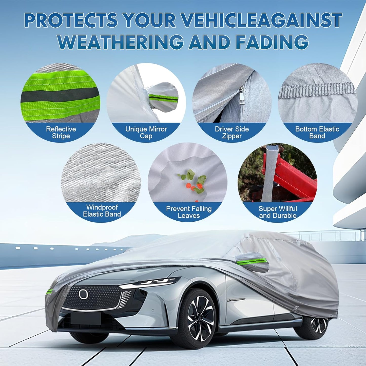 KEYOOG 6-layer Full Car Cover Is All-weather Waterproof, Universal In All Seasons, Snow Prevention, Rainproof, Acid Rainproof, Sunscreen, Ultraviolet-proof, Universally Applicable To Sedan (188"-198")