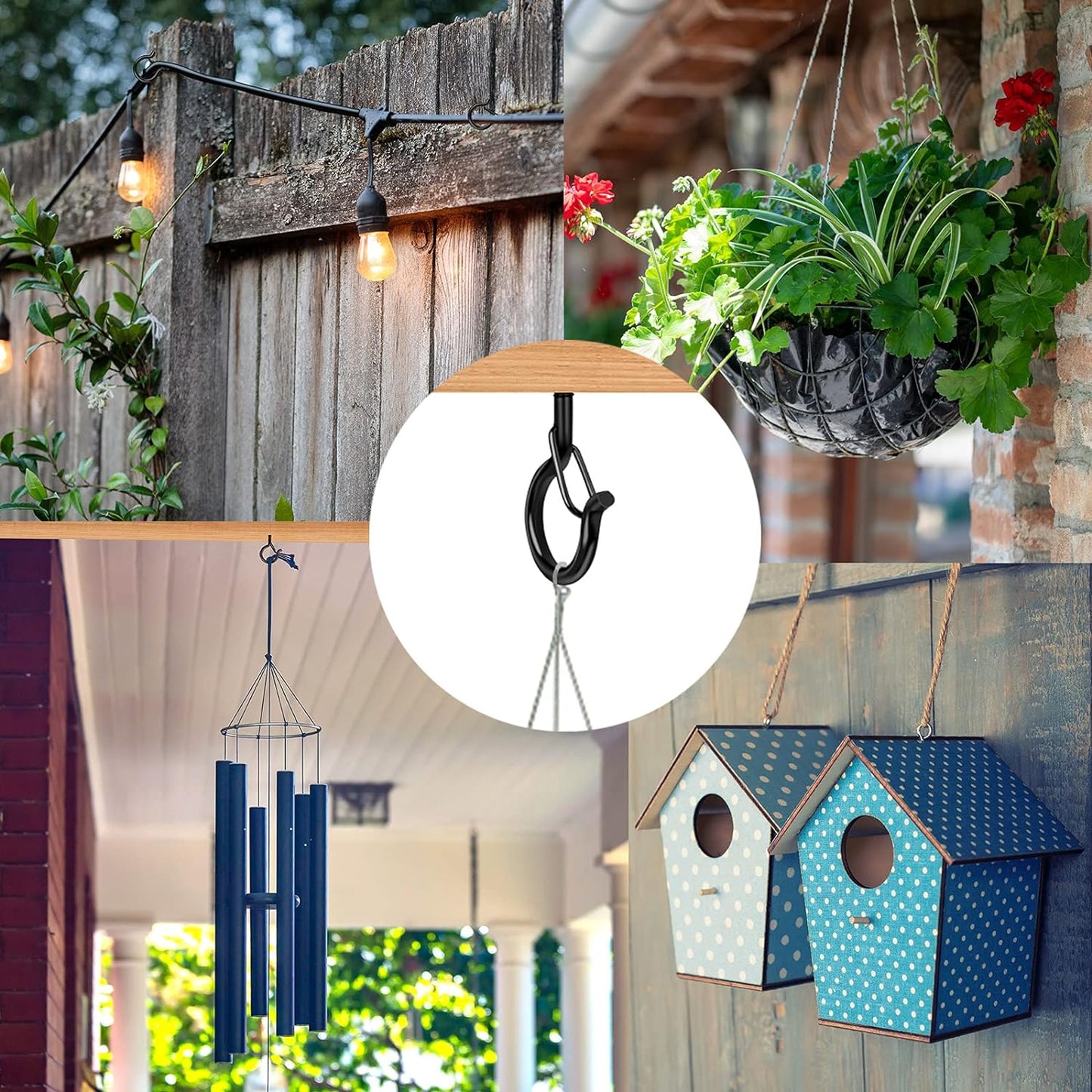 24 PCS Q-Hanger Hooks, Screw Hooks for Outdoor String Lights, Safety Buckle Design Cup Eye Hook for Hanging Christmas Lights, Plants, Wind Chimes, Mounted on Wall Ceiling, Include 1 Wing Nut Driver