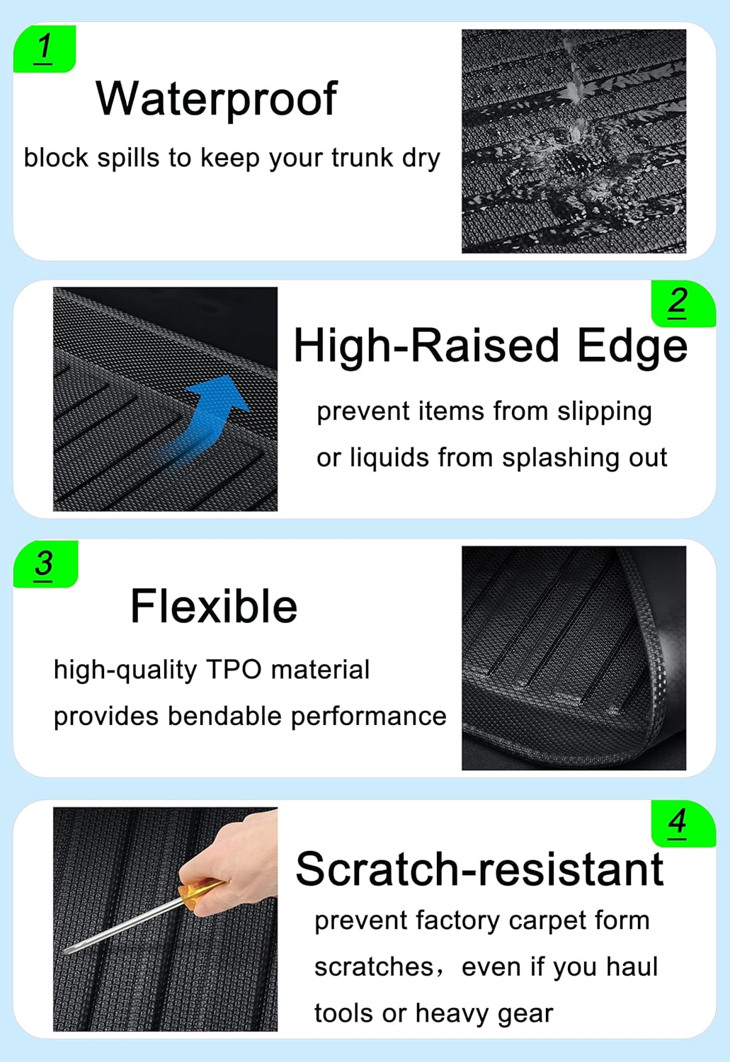 RAV4 Cargo Liners - All Weather Rear Cargo Trunk Tray Floor Mats Compatible with 2013 2014 Toyota RAV4 Non Electric(EV) Models,2015-2018 Toyota RAV4 All Models,3D Waterproof TPO Accessories Custom Fit