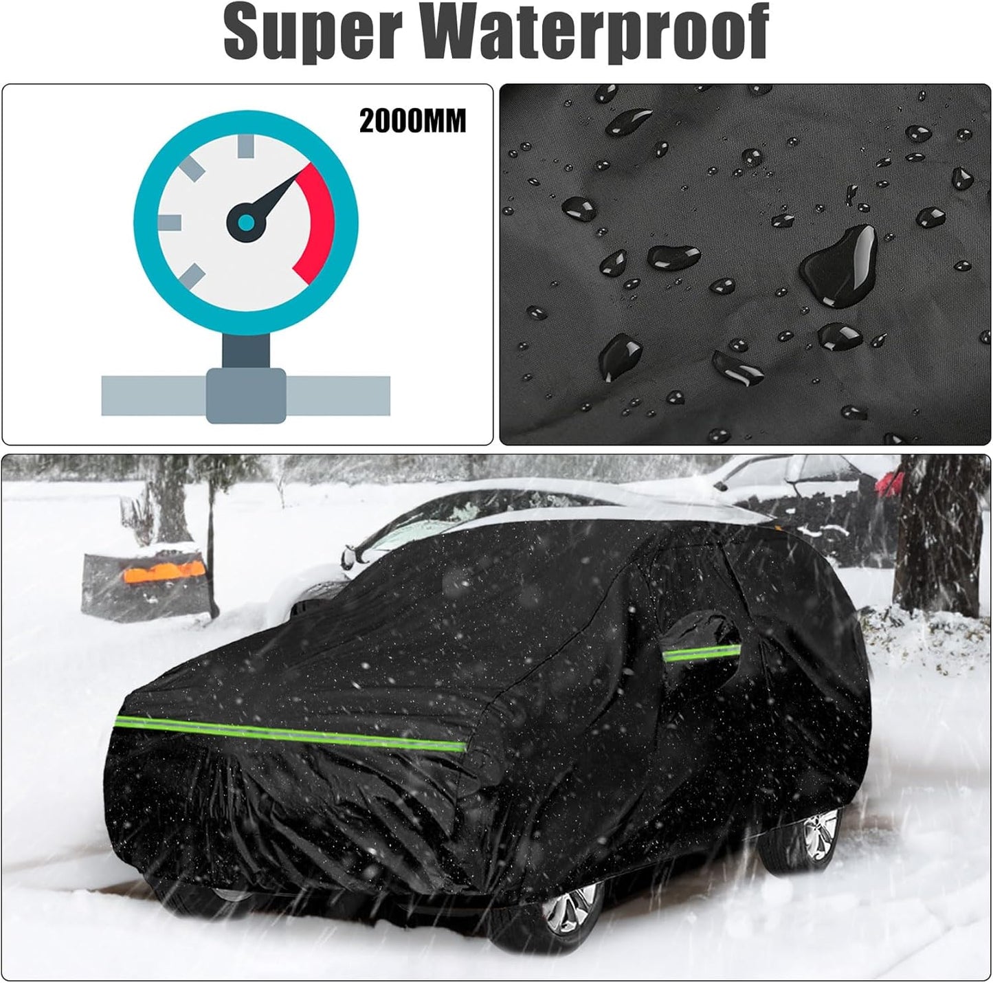 Waterproof Car Cover Compatible with Toyota Sequoia 2001-2025, Black 210T All Weather Inside Cotton Cover with Door Zippers for Snow Rain Dust Outdoor Protection