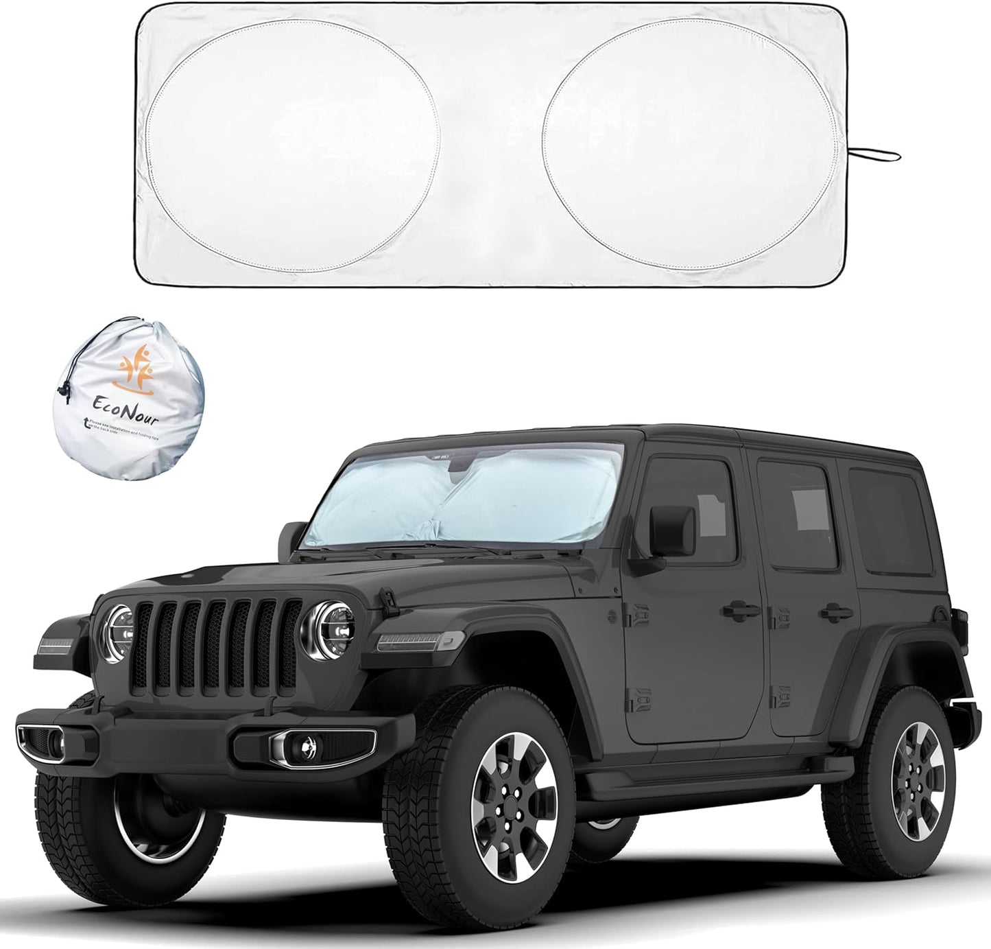 EcoNour Jeep Windshield Sunshade | Sun Visor for UV Rays & Heat Protection | Suitable for Wrangler, Gladiator | Jeep Accessories for Wrangler | X-Small - 60x21 Inches