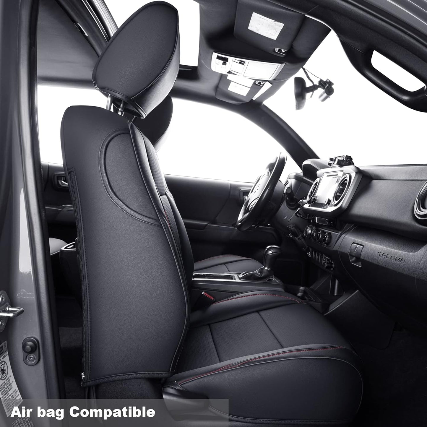 LUCKYMAN CLUB Tacoma Custom Fit Seat Covers for 2024 2025 Tacoma Crew Cab with Faux Leather (Black & Red)