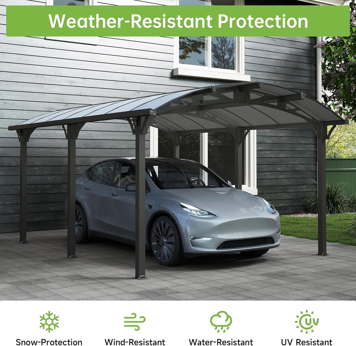 Real Relax 12x16ft Heavy Duty Metal Carport, Arch-Roof Polycarbonate Roof Panels Canopy, Outdoor Garage Car Tent Shelter for Boats and Truck,Gray