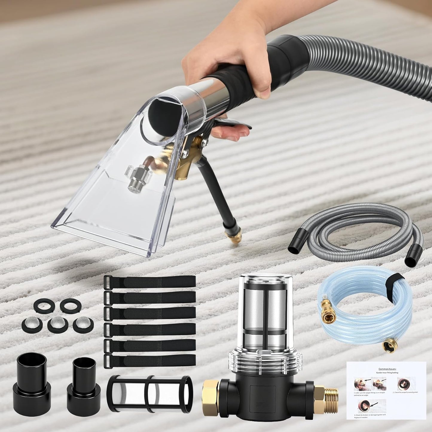Upgraded Vacuum Cleaner Extractor Kit Compatible with Shop Vac, 50 FT Waterline, Carpet and Upholstery Cleaning Extractor Hose Kit with Hose and Adapter for Home and Car Cleaning, 10 FT Vacuum Hose