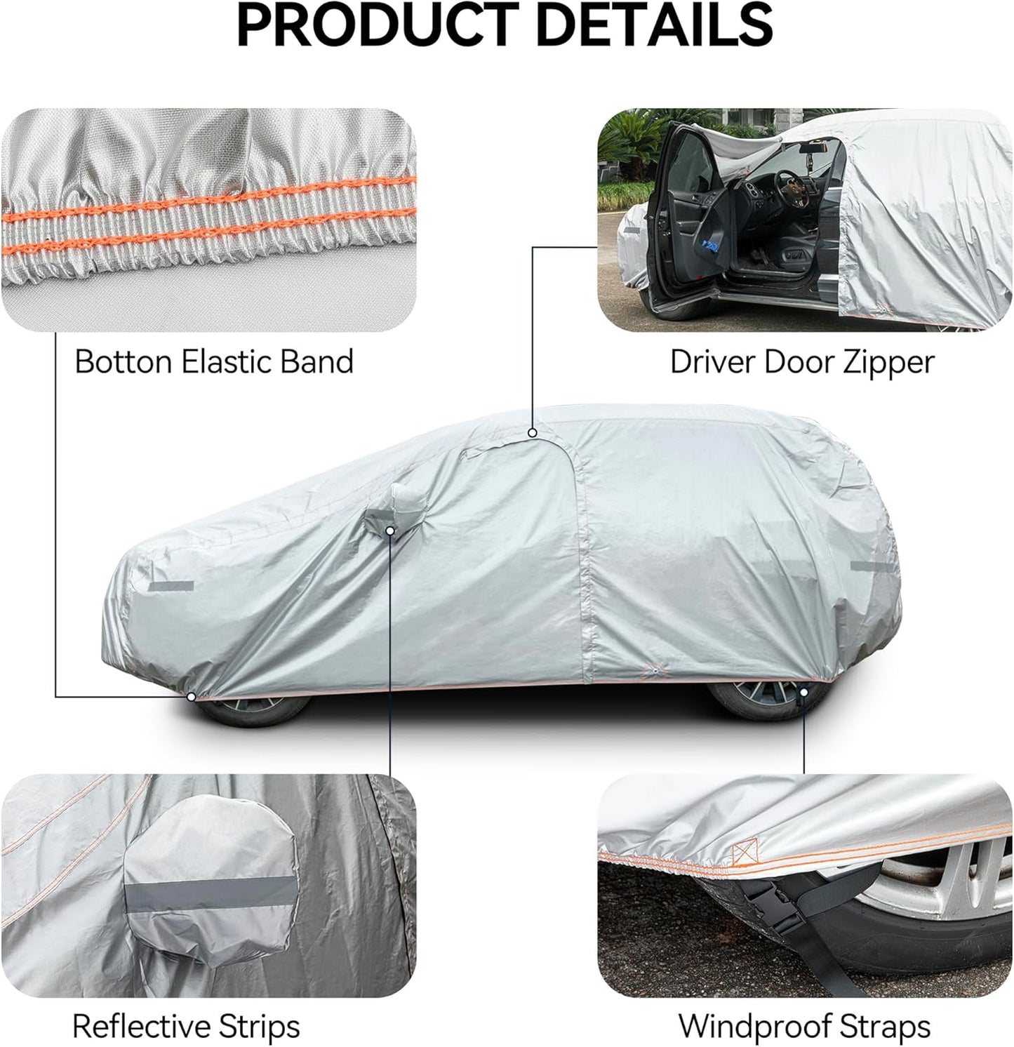 7-Layer SUV Car Cover Compatible with Jeep Grand Cherokee 2010-2024/BMW X5 2007-2024,Snowproof Outdoor Car Cover for Automobile All Weather with Door Zipper & Inner Cotton