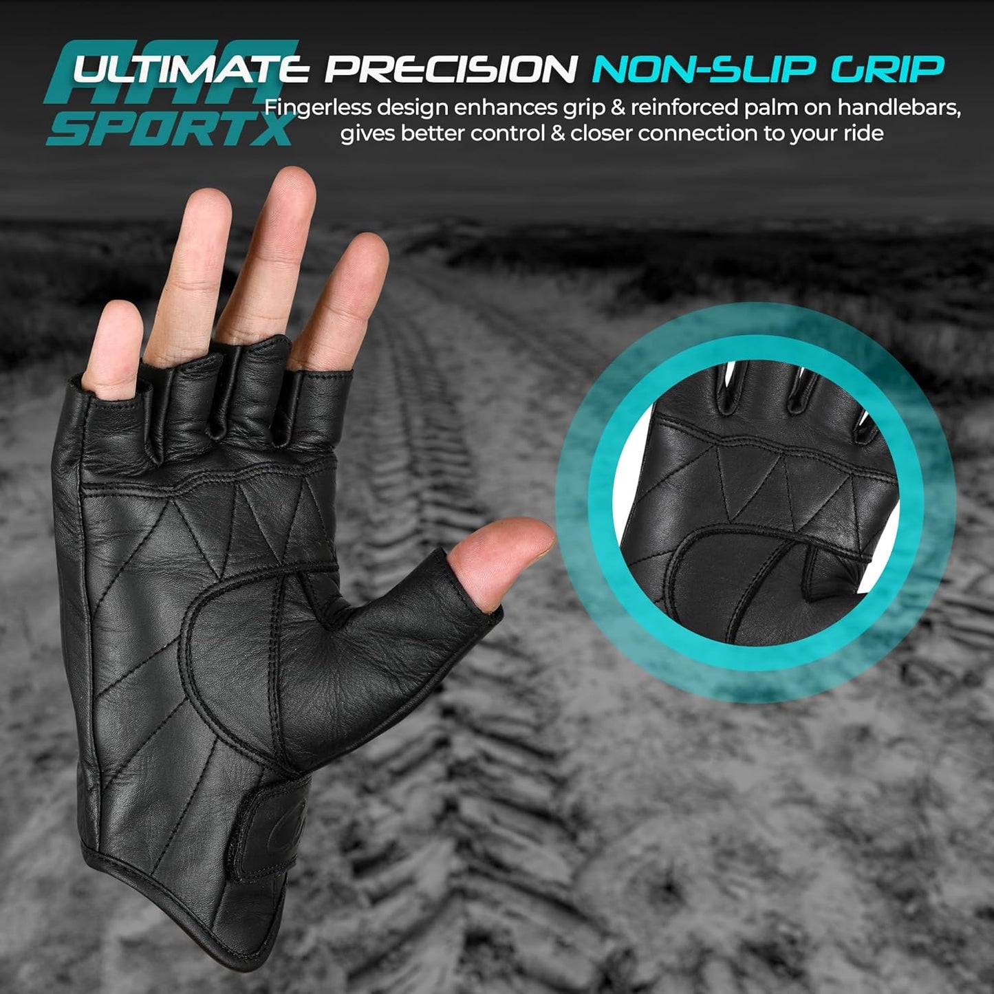 aasportx Motorcycle Gloves - Men's Leather Motorbike Gloves with Touchscreen Function - Non-Slip Pads for Men & Women