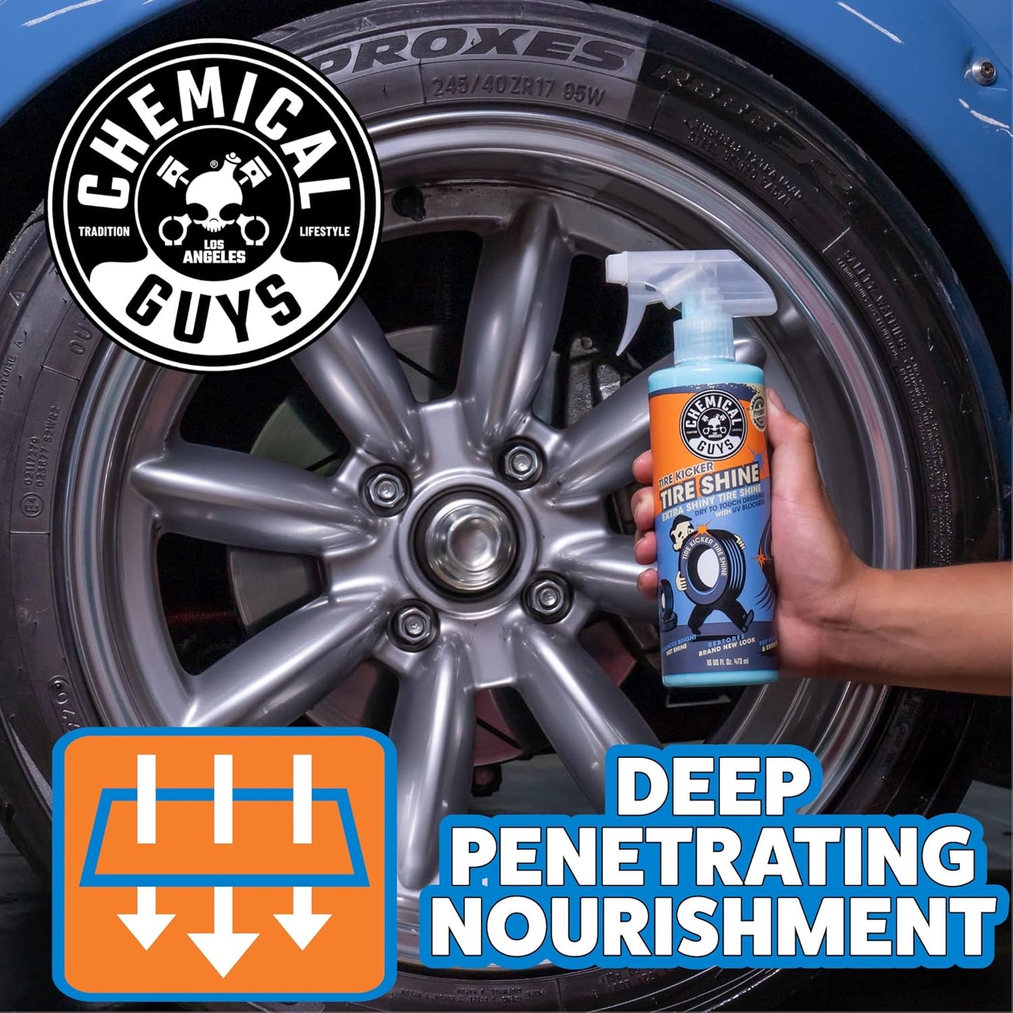 Chemical Guys Tire Kicker Sprayable Extra Glossy Tire Shine (Works on Rubber, Vinyl & Plastic) Safe for Cars, Trucks, Motorcycles, RVs & More, 128 fl oz (1 Gallon)