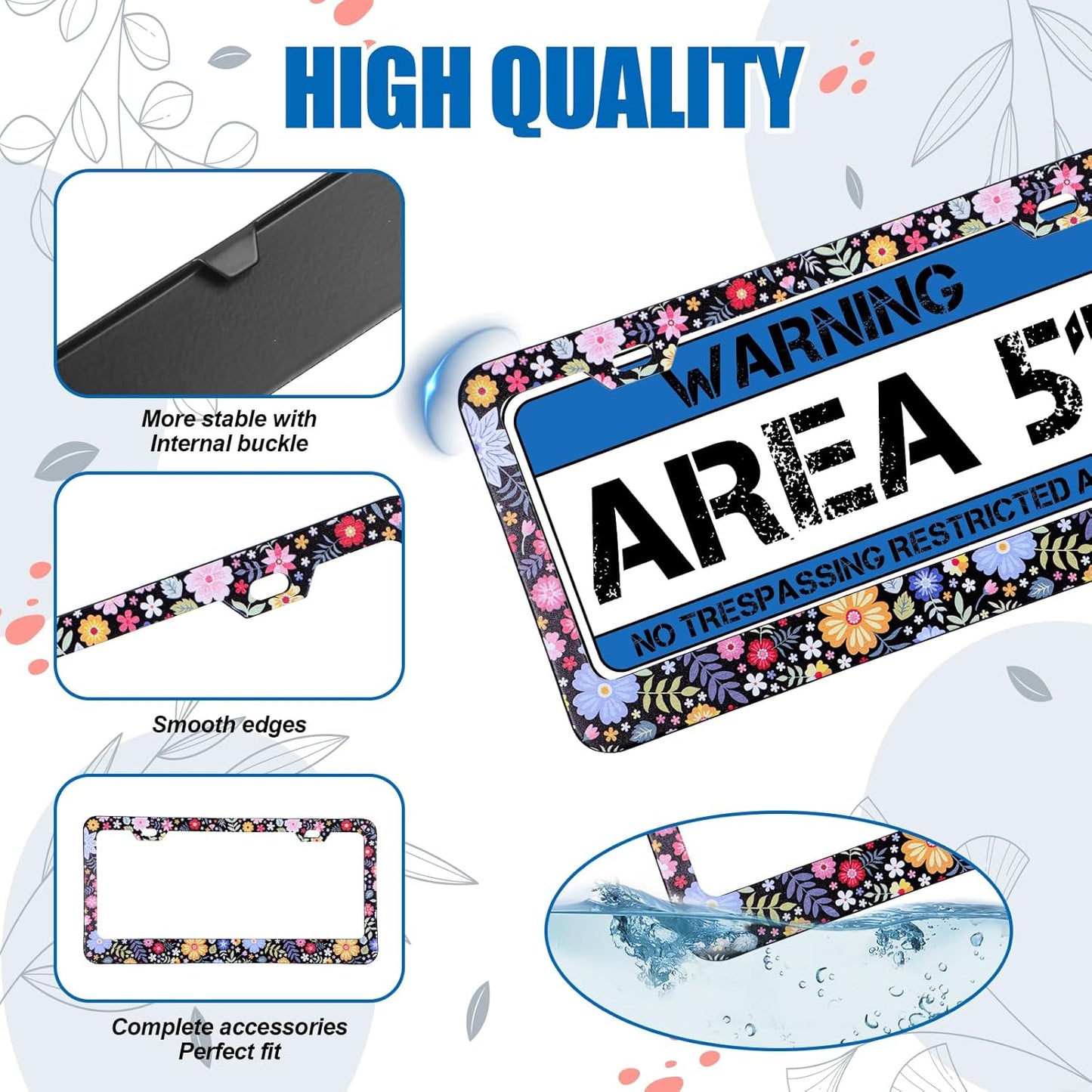 Flower License Plate Frame 2 Pcs Personalized Colorful Floral License Plate Frames with 2 Holes Screws Stainless Steel Car Plates Frame Universal Size: 12.4x6.3in Auto Parts Decoration