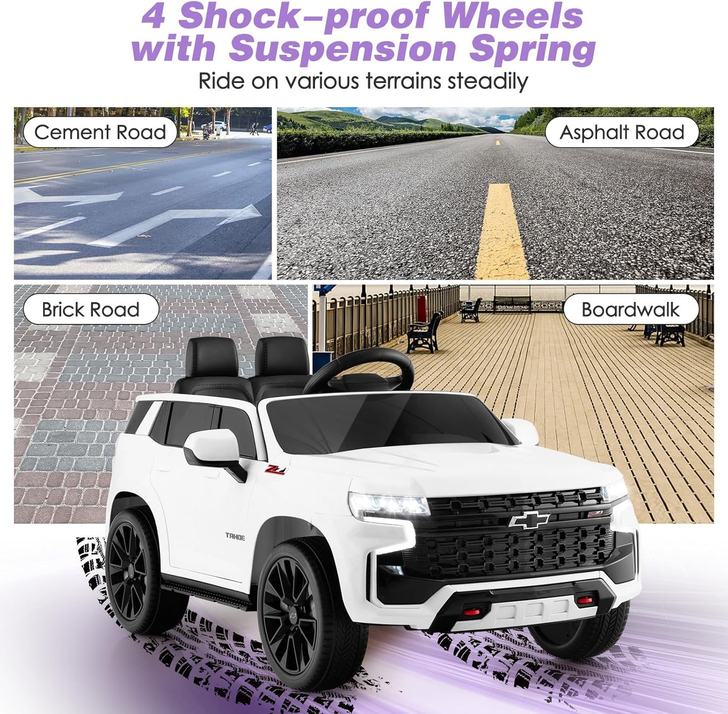 HONEY JOY Ride On Truck, 12V Licensed Chevrolet Tahoe, Chevy Electric Vehicle for Kids, Soft Start, Music, Lights, Battery Powered Ride On Car Toy with Remote Control, Gift for Boys Girls (White)