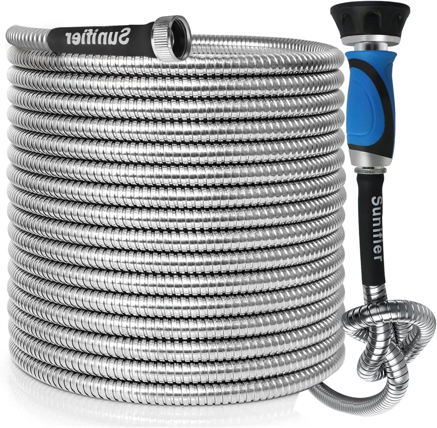 Metal Garden Hose 30 Ft Flexible Stainless Steel Water Hose 25 Ft 50 Ft With Hose Nozzle, Heavy Duty No Kink Hose (30FT)