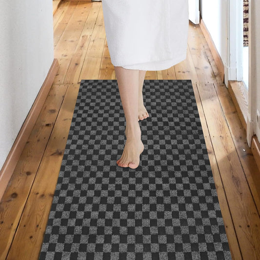 Custom Size Backed Non-Slip Area Rugs Runner, Easy Clean, Waterproof Runner Rugs for Hallway Entryway, Kitchen, Laundry, 2FT x 15FT, Gray Checkered