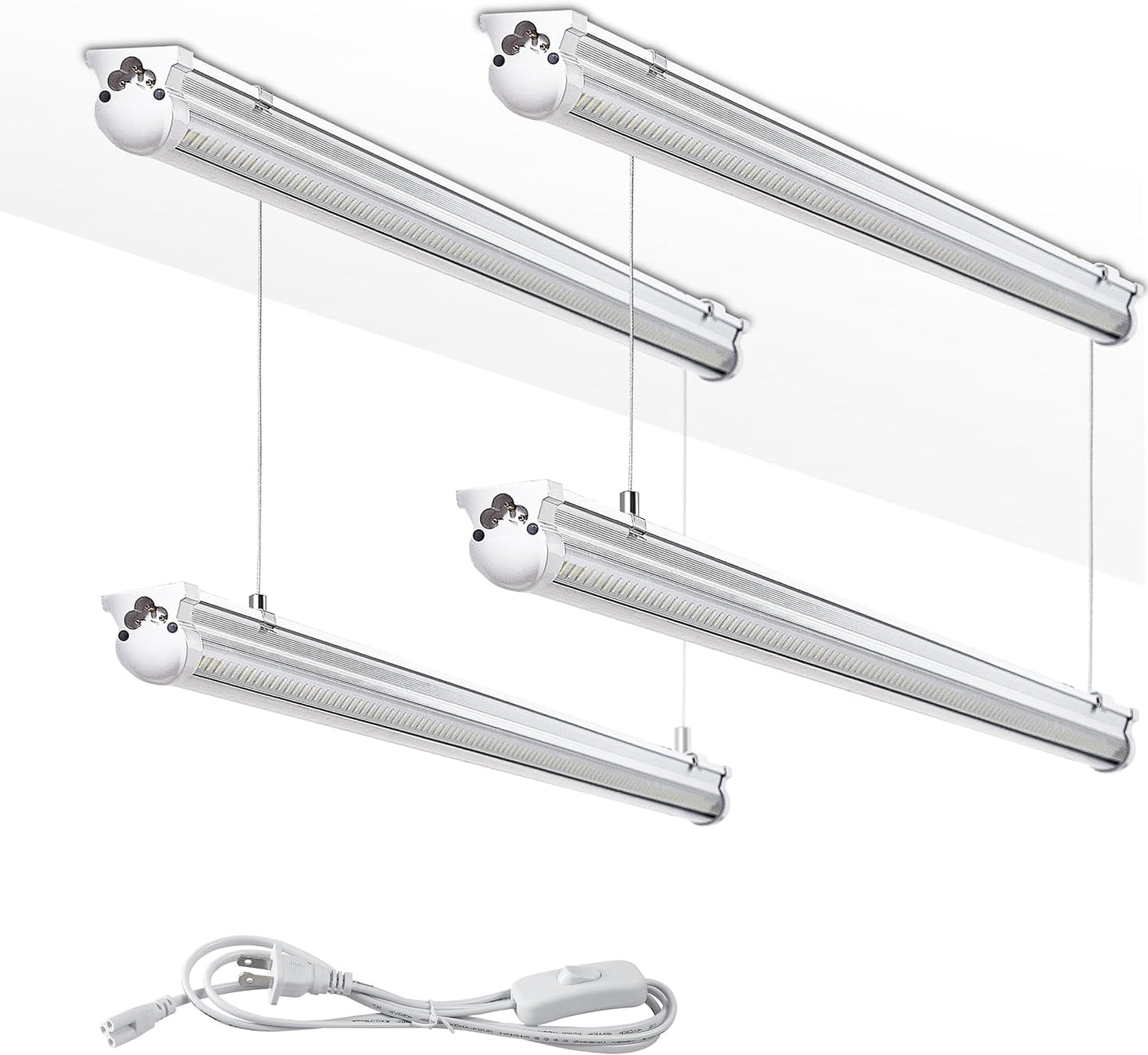 4Pack 8FT LED Shop Light Garage Lights,100W 6000K 15000LM White Light,Hanging/Surface Mount,Plug and Play,Super Bright T8 Tube Light,Linkable LED Shop Lights for Warehouse Workshop Basement