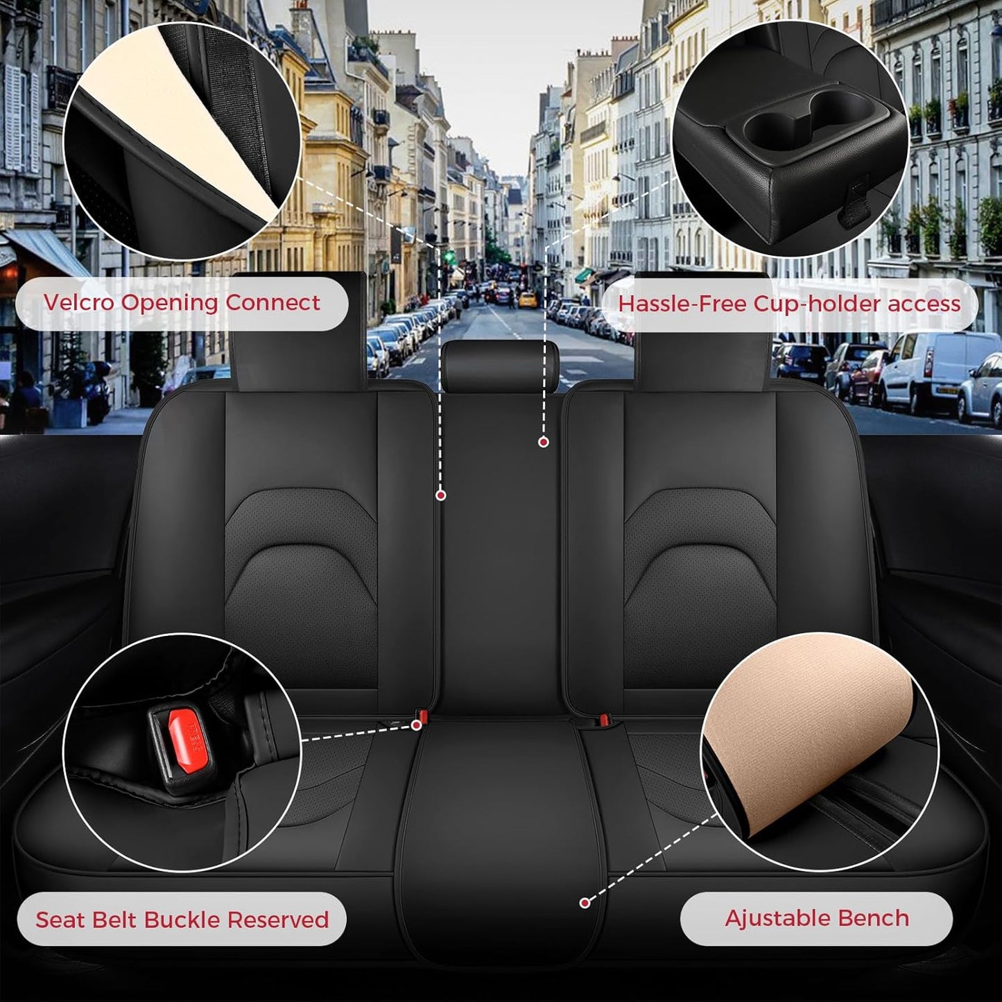 FREESOO Car Seat Covers Full Set,Waterproof Automotive Seat Covers, Leather Cars Interior Covers, Seats Protection Universal fit Babies & Adult (Black)