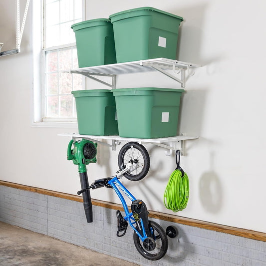 StoreYourBoard 2-Pack Heavy Duty Wall Shelves – Wall-Mounted Garage Storage Shelving and Organization for Sheds, Closets, or Utility Rooms – Holds 200 lbs, 2ft x 4ft, White