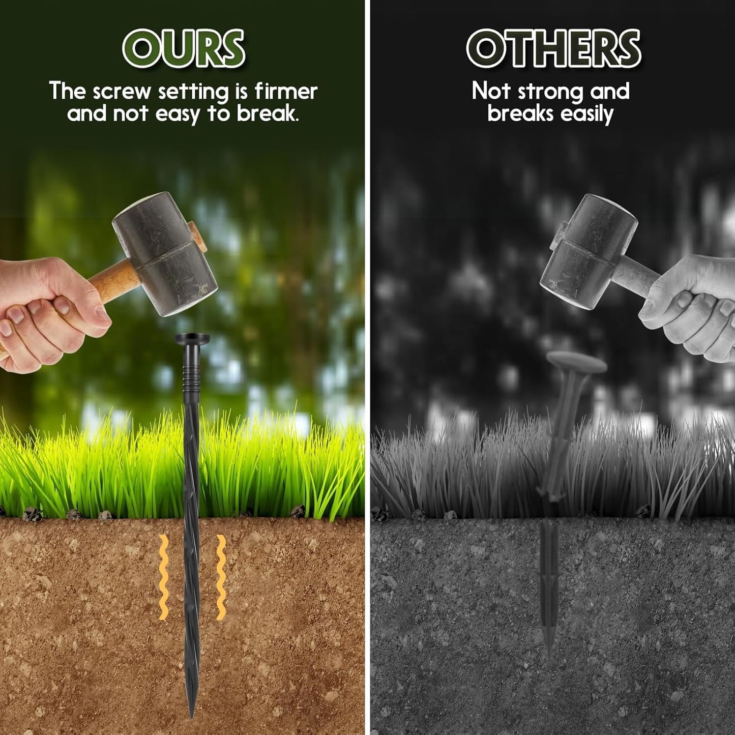 Landscape Edging Stakes, 70 Pcs 8" Plastic Garden Spikes, Spiral Nylon Anchoring Spikes for Paver Edging, Weed Barriers, Artificial Turf, Tent, Grass Pathway and More, Black