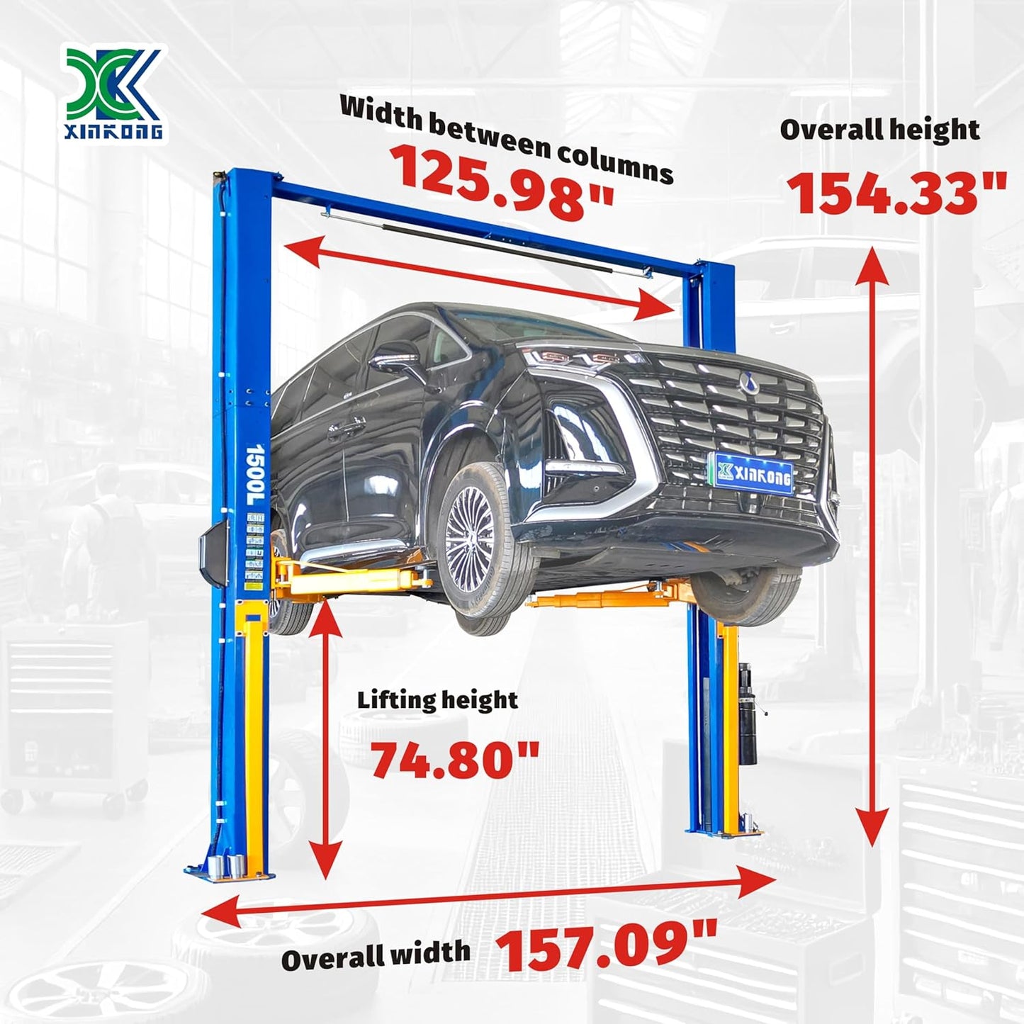 XK-1500L Auto Lift Car Lift Capacity 15000 Lbs Overhead Truck Hoist with 36 Months Parts Replacement