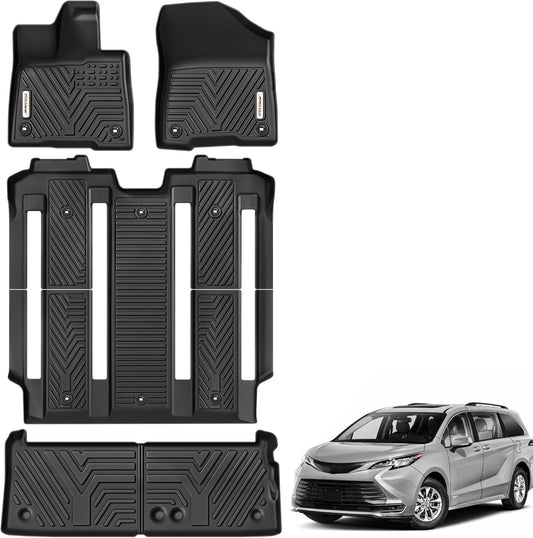 YITAMOTOR Floor Mats Fit Toyota Sienna 2021-2025 (Only for 7 Seat Without Spare Tire), Custom Fit TPE All Weather Car Liners for Toyota Sienna 1st, 2nd and 3rd Row and Trunk, Black