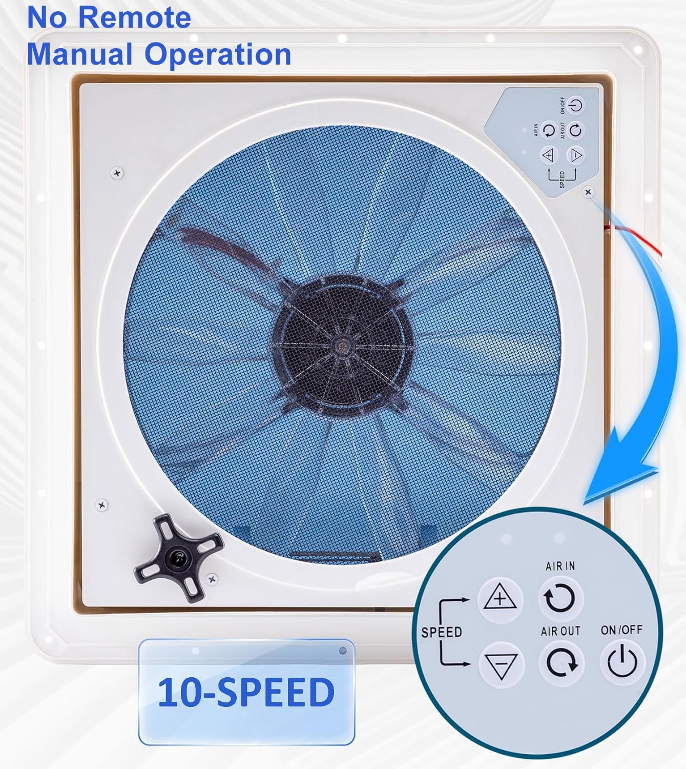 12V RV Roof Fan Vent 14'' 10 Speed Reversible Manual Lift (NO REMOTE)