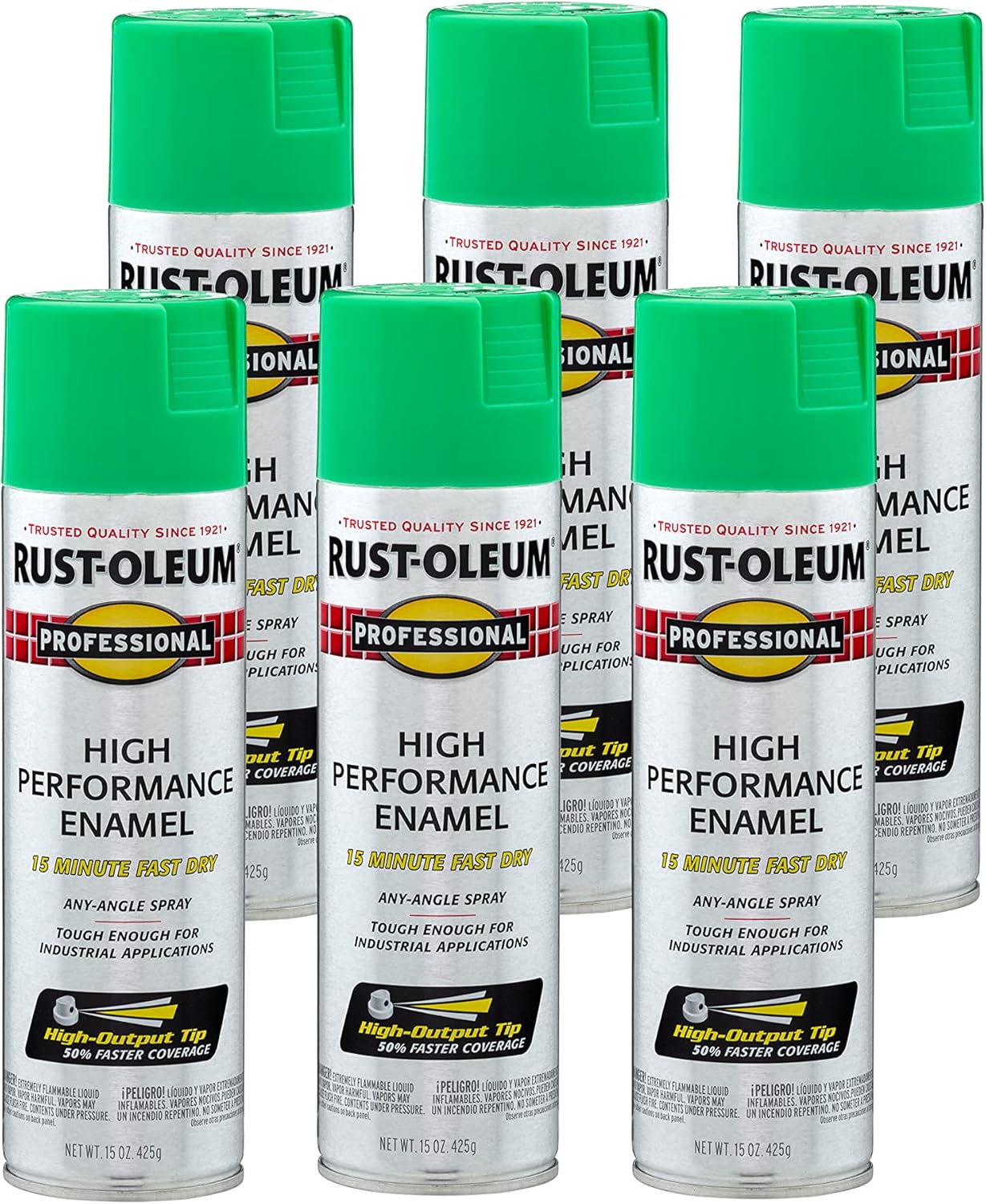 Rust-Oleum 7533838-6PK Professional High Performance Enamel Spray Paint, 15 oz, Gloss Safety Green, 6 Pack