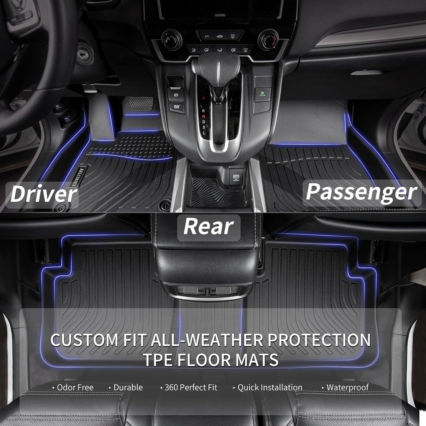 KELCSEECS® Floor Mats Custom for Ford Ranger SuperCrew Cab 2019-2023 All Weather Protection TPE Heavy Duty Non-Slip Automotive Floor Liners Fits Front & 2nd Row Full Set Accessories, Black