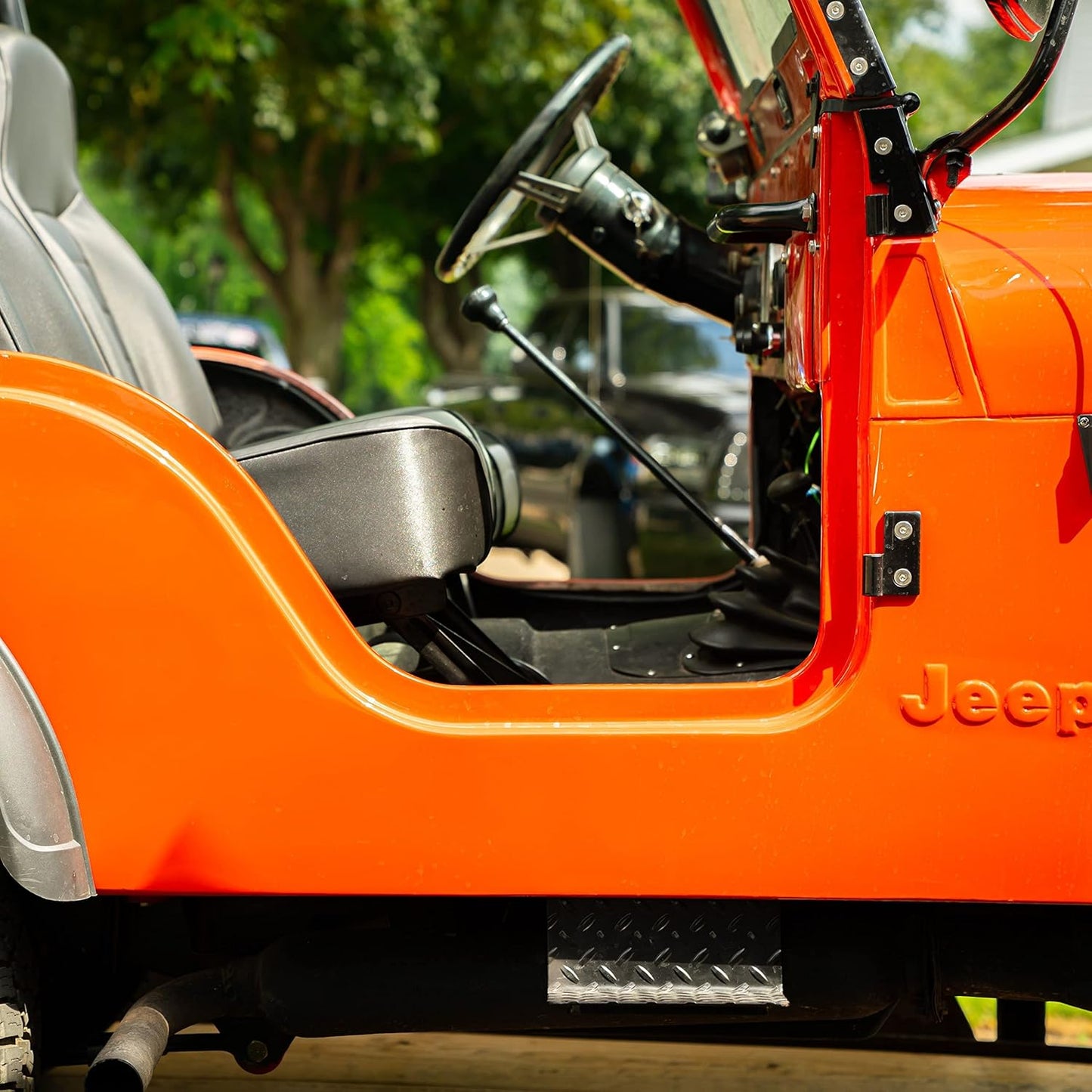 CJ5 Side Steps Compatible with Jeep © CJ Vehicles (Pair) - Solid Steel Construction - Metal Diamond Treadplate Traction Design - Universal Fitment on Classic CJ-5 (CJ7 Cutout)