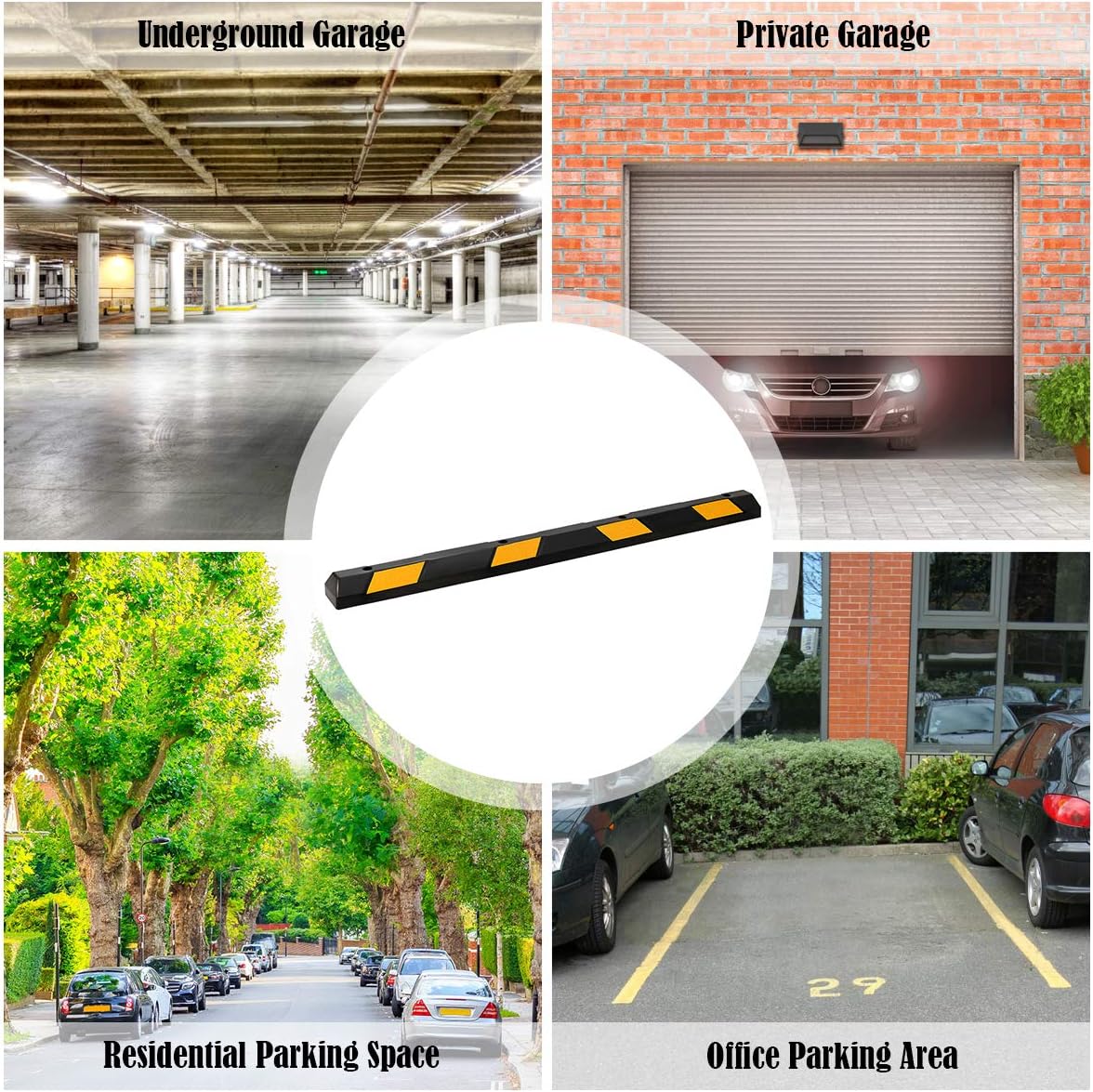 IRONMAX Parking Stopper for Garage, 72" Long Rubber Curb with Yellow Reflective Stripes, Heavy Duty Parking Block Garage Wheel Stop for Car, Truck, RV, Trailer (8 Pack)