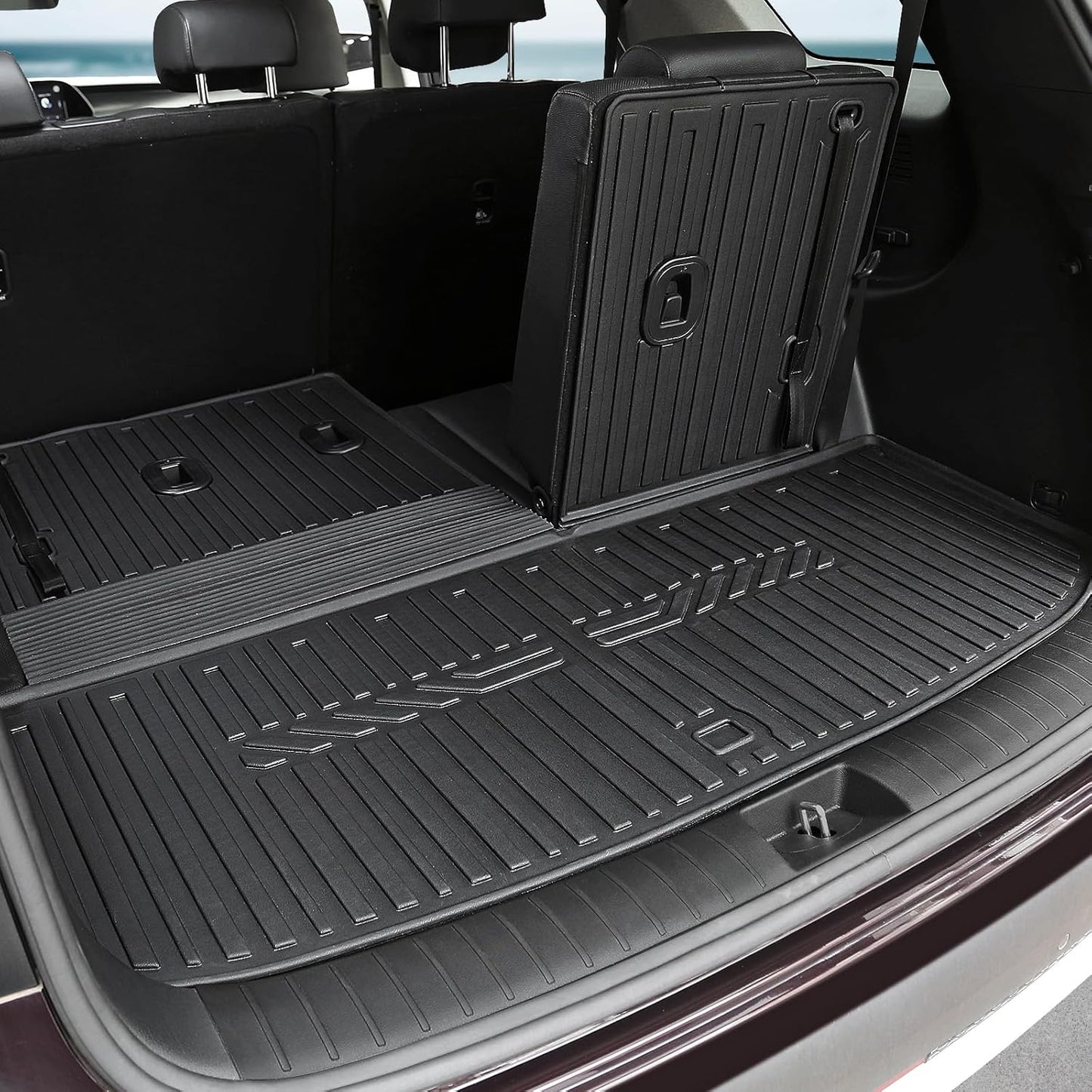 GALVAGNIATE Floor Mats for 2020-2024 2025 Hyundai Palisade 7-seat/8-seat Trunk Mat with Backrest Mat, All Weather TPE Cargo Liner Lower Cargo Mat for Palisade Accessories