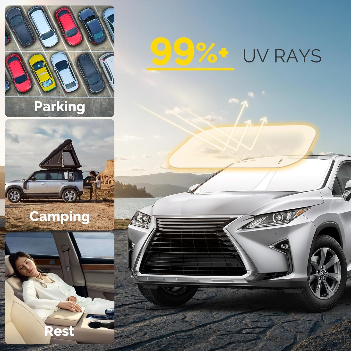 Car Windshield Sun Shade Compatible with 2016 2017 2018 2019 2020 2021 2022 Lexus RX350 RX350F Sport RX350L Accessories Foldable Front Window Sunshade Custom Windshield Cover Sun Visor