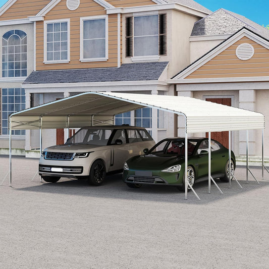 20x20 Carport, Heavy Duty Metal Car Port, All-Weather Protection, Easy Assembly for Cars, Trucks, Boats, Tractors, and Outdoor Storage, White
