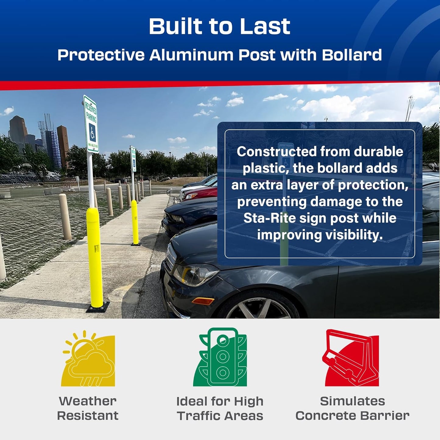 Impact Recovery - Sta-Rite Flexible Sign Post - Sign Holder - Handicap Parking Signs - Made in the USA - 102” with Yellow Bollard - Van Accessible Signage