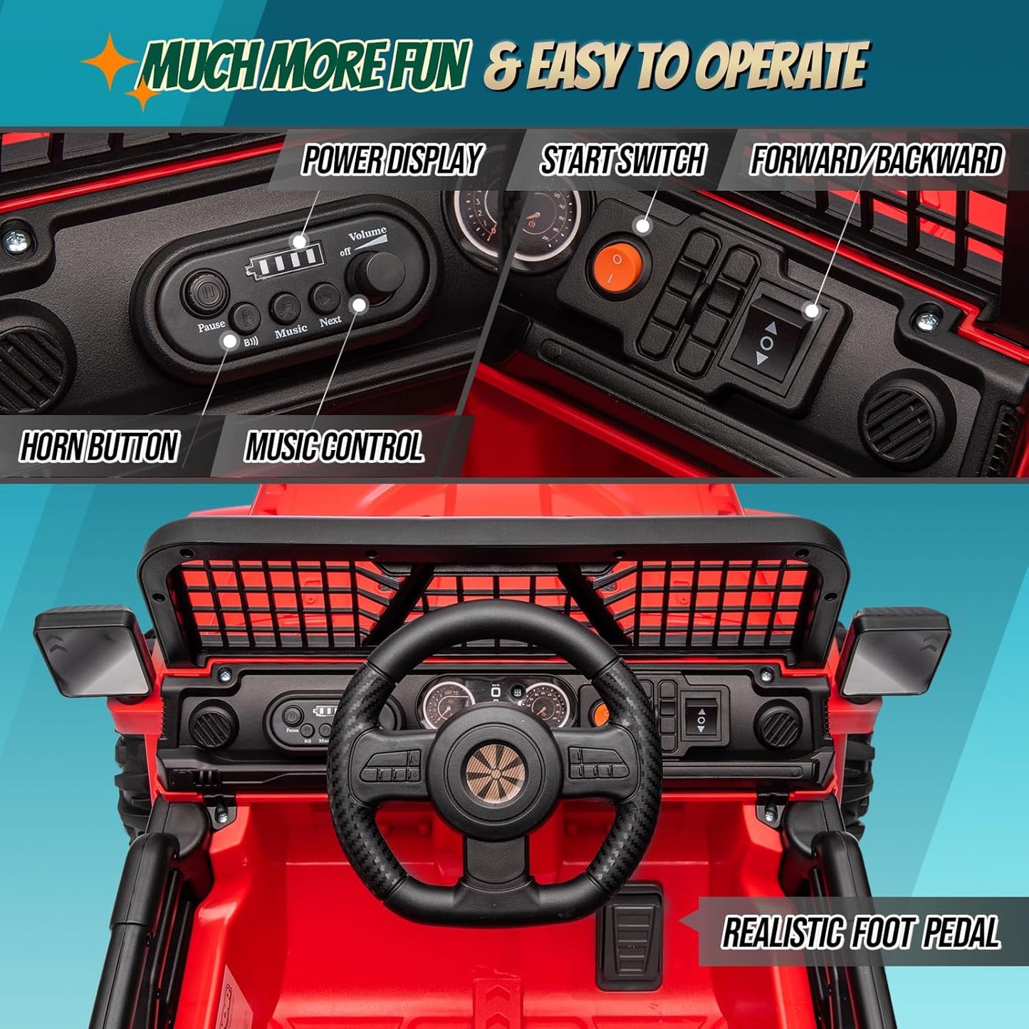 JOYMOR 12V Kids Ride on Truck with Remote Control, 4 Wheels Battery Powered Kids Car, Electric Play Car with LED Lights/Horn/Remote and Manual Control/3-5 MPH Speed/Gift for Girl Boy (Red)