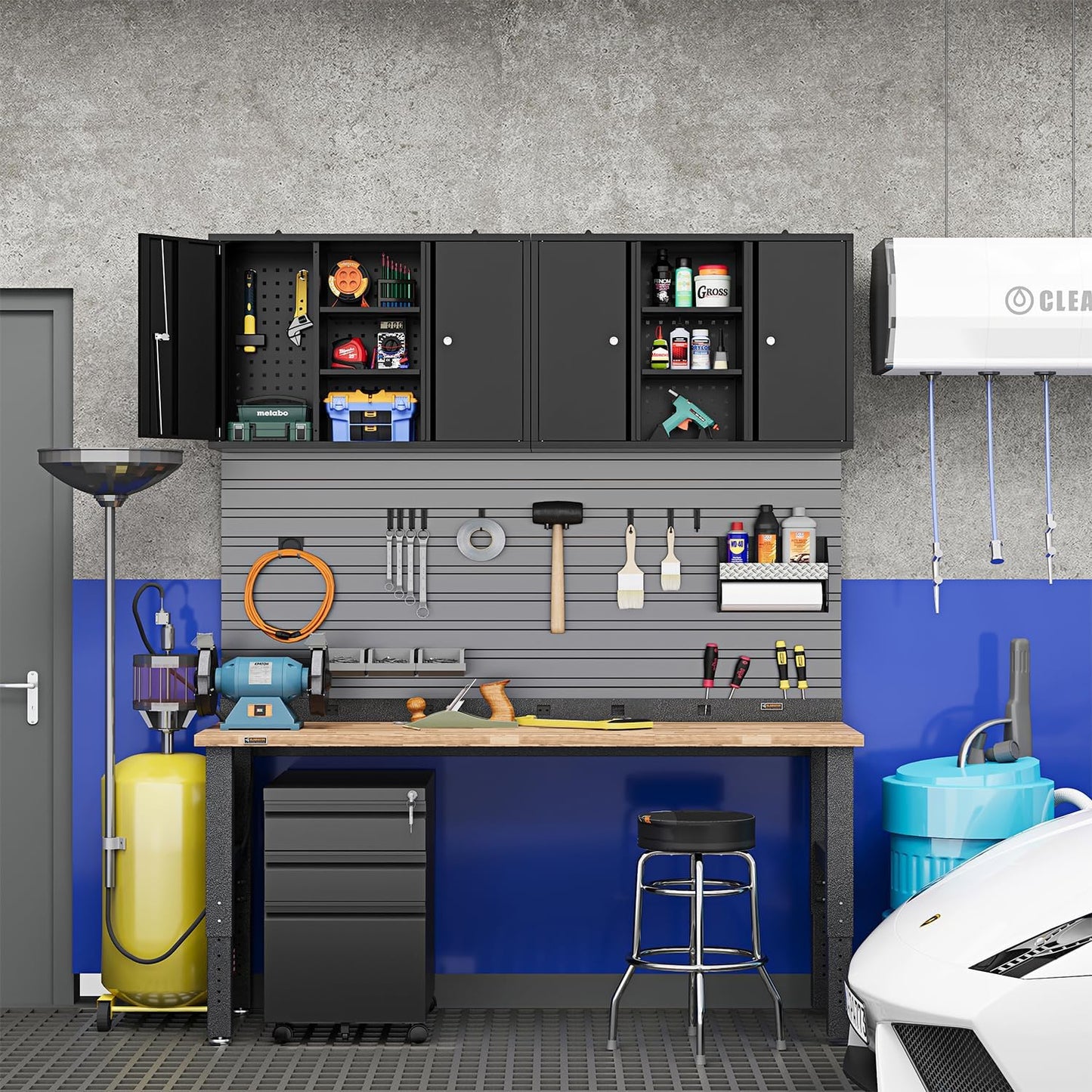 Metal Wall Cabinets for Storage with Locking Doors Adjustable Shelf Pegboard and Hooks, Metal Garage Wall Cabinet, Floating Upper Storage Cabinet