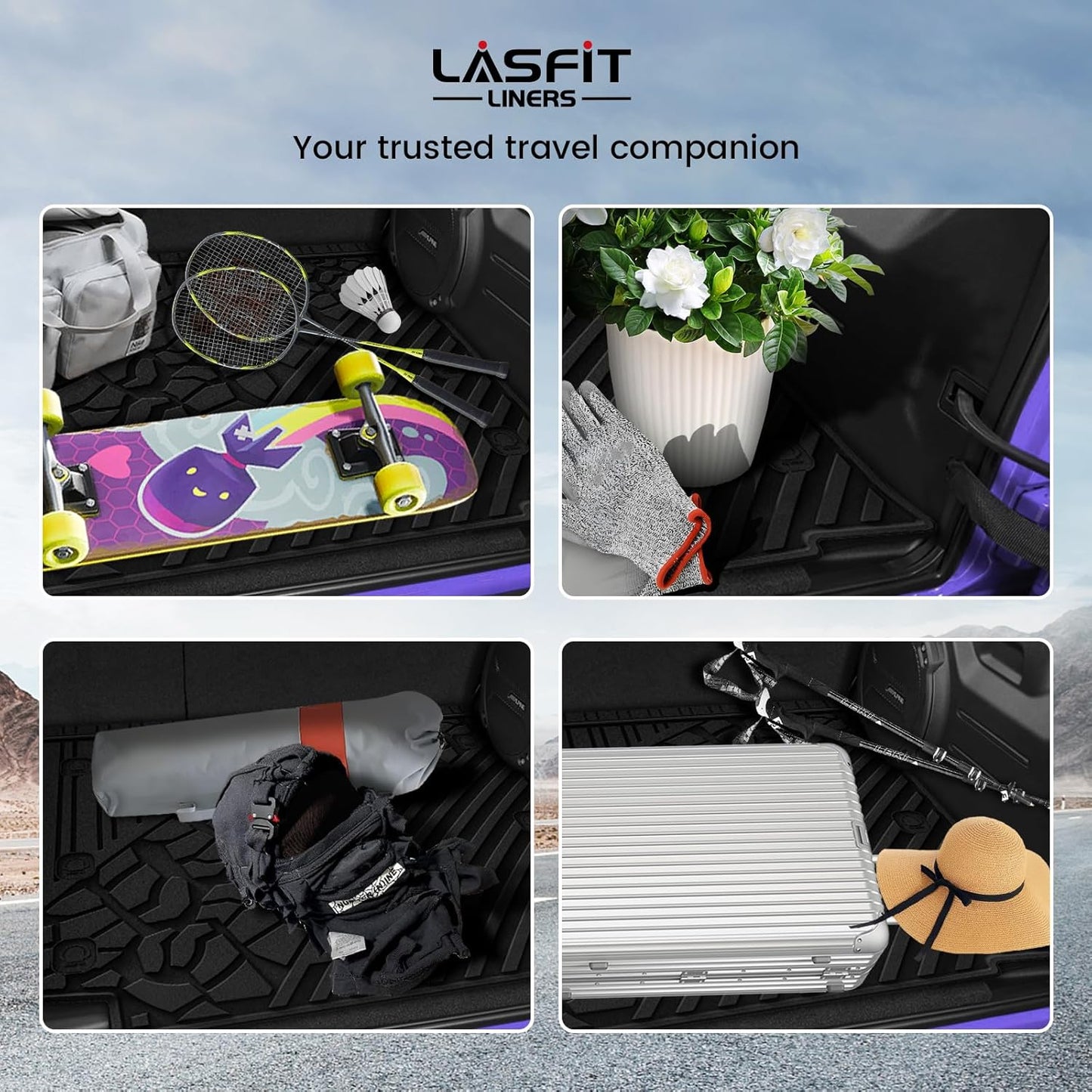 LASFIT Trunk Mat for Jeep Wrangler JL 2018-2025 4 Door Gas Type with Subwoofer and Flat Load Floor (Not for JK/Not PHEV/Not 2-Door) All Weather TPE Custom Fit Cargo Mat, Black